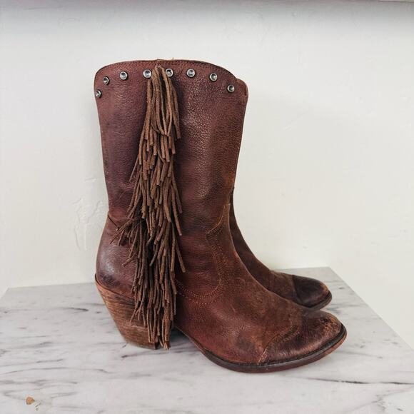 Diego Luxury Brown Leather Fringe Sides Western Boots Women’s Size 9 - Picture 4 of 10